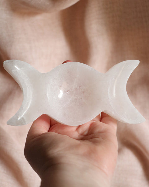 Triple Moon Goddess Selenite Bowl