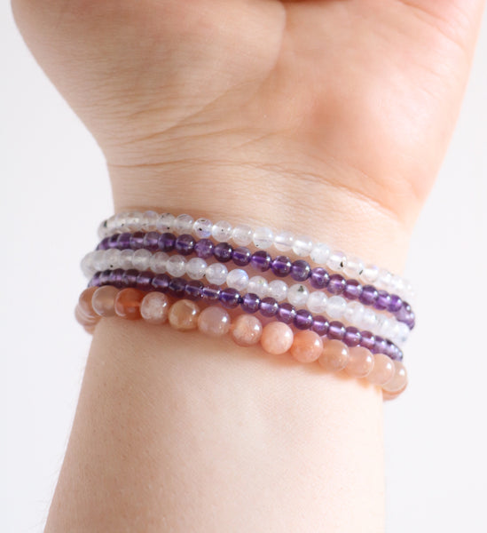Crystal Bracelets - Baby Moonstone, Baby Amethyst, Peach Moonstone