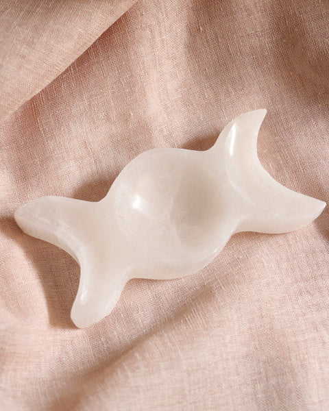 Triple Moon Goddess Selenite Bowl