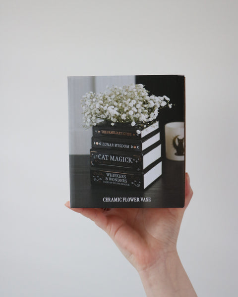 Black Cat Magick Book Stack Vase