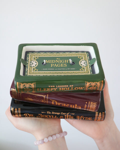 Midnight Pages: Classic Gothic Book Stack Candle