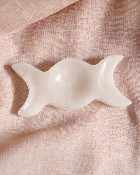 Triple Moon Goddess Selenite Bowl