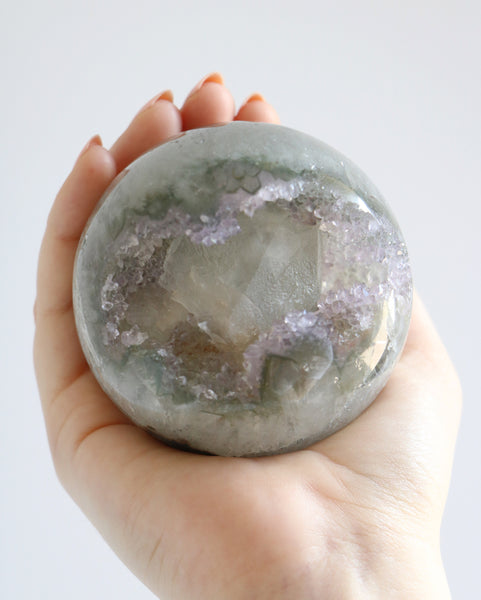 Amethyst + Calcite inclusion - Crystal Cave Sphere