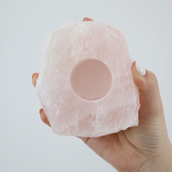 Rose Quartz Crystal Tea light Holder