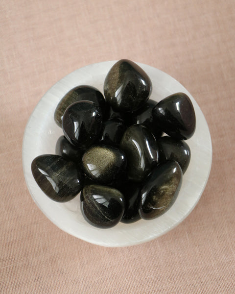 Tumbled Stone - Gold Sheen Black Obsidian